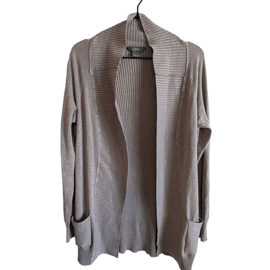 Natural Reflections Womens Sz M Open Front Cardigan Sweater Ribbed Taupe Beige