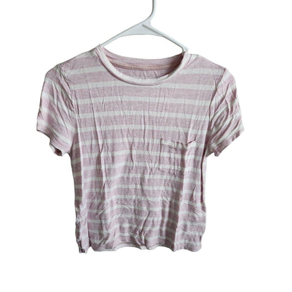 Aeropostale Womens Sz S Cropped Crewneck T Shirt Pink White Striped