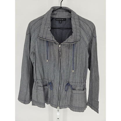 Lafayette 148 Womens Sz 4 Zip Up Safari Style Jacket Conductor Stripe Blue