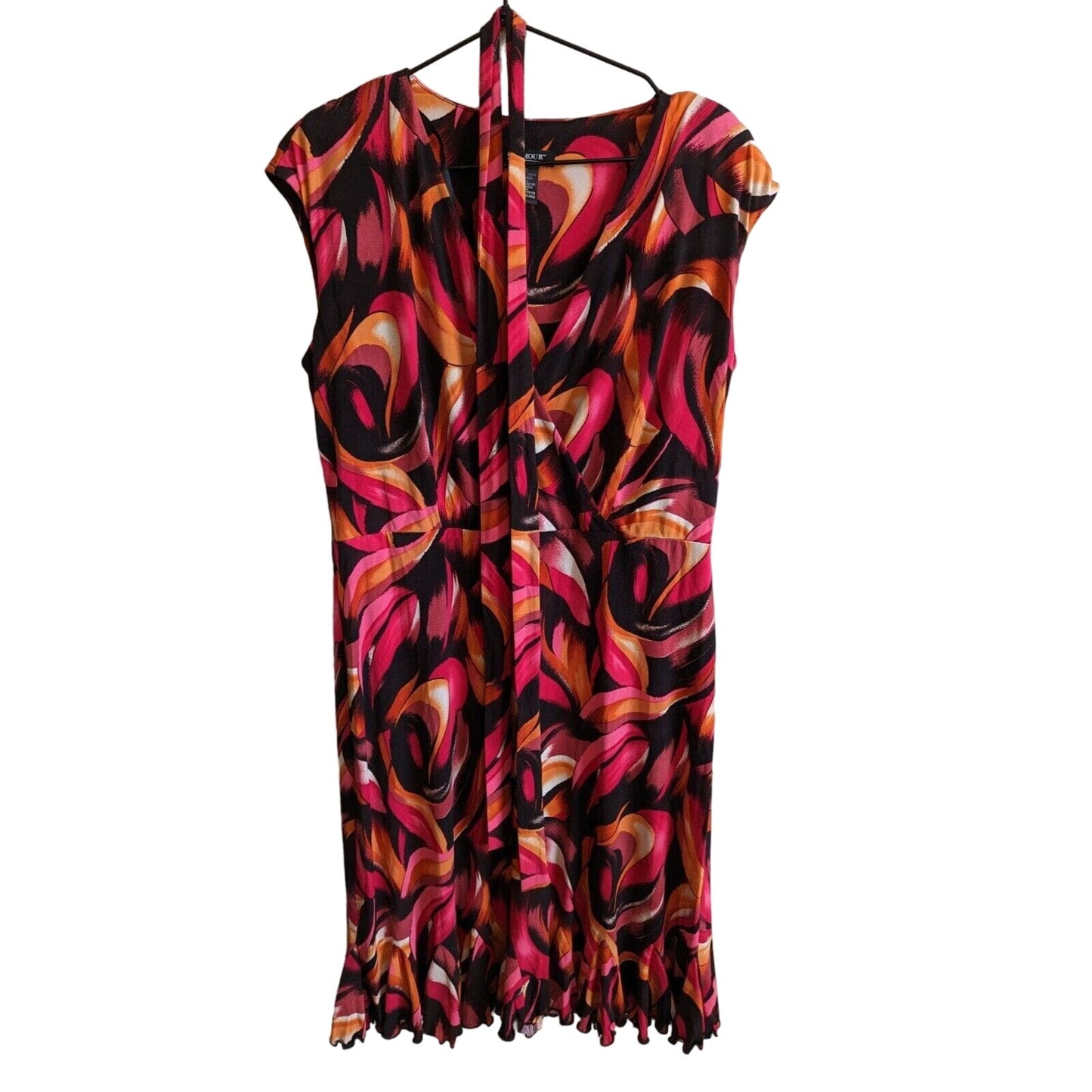 Vintage Glamour Womens Sz 10 Knee Length Belted Career Dress Pink Black