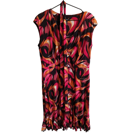 Vintage Glamour Womens Sz 10 Knee Length Belted Career Dress Pink Black