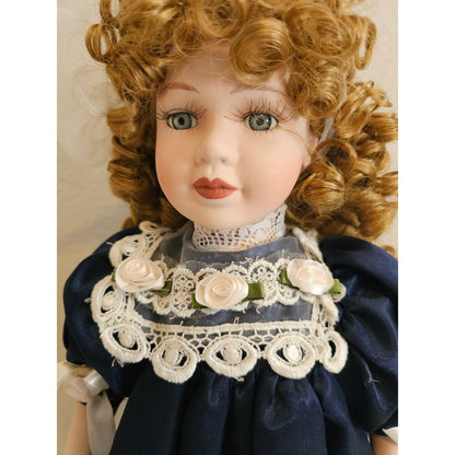 Vintage Ashton Drake Galleries Porcelain Doll Auburn Curly Hair Blue Dress