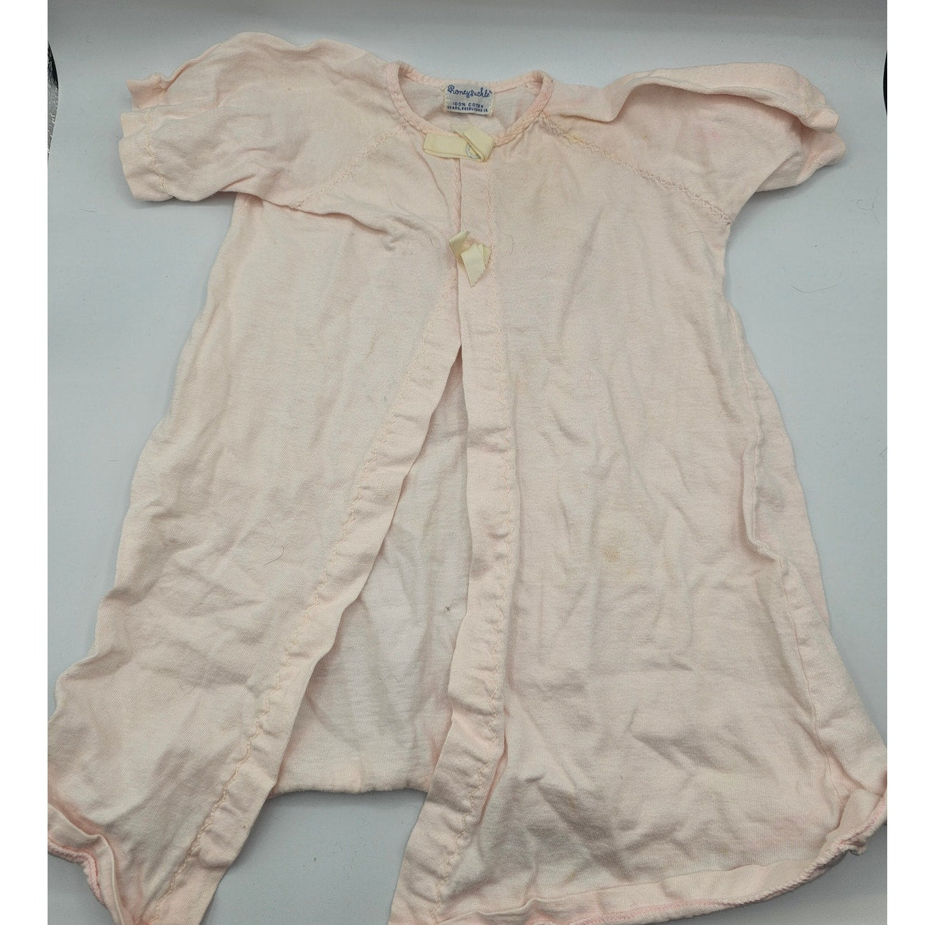 Vintage 1940s Honeysuckle Baby Girls Sz 12M Short Sleeve Pajama Nightgown Pink