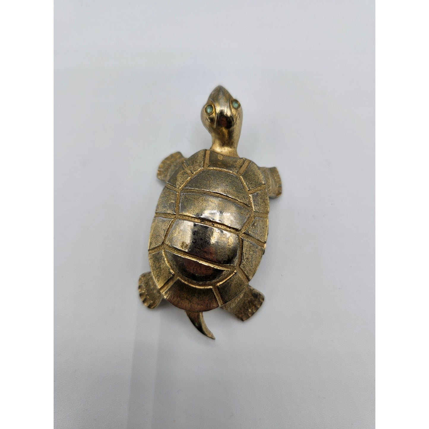 Vintage Gold Tone Turtle Tortoise Small Trinket Clip w/ Rhinestone Eyes