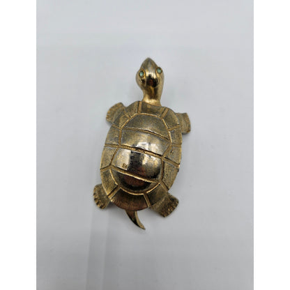 Vintage Gold Tone Turtle Tortoise Small Trinket Clip w/ Rhinestone Eyes