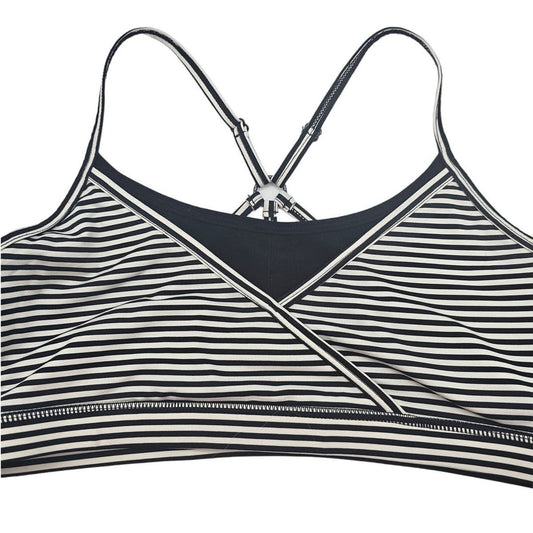 MPG Womens Sz L Black White Striped Sports Bra Strappy