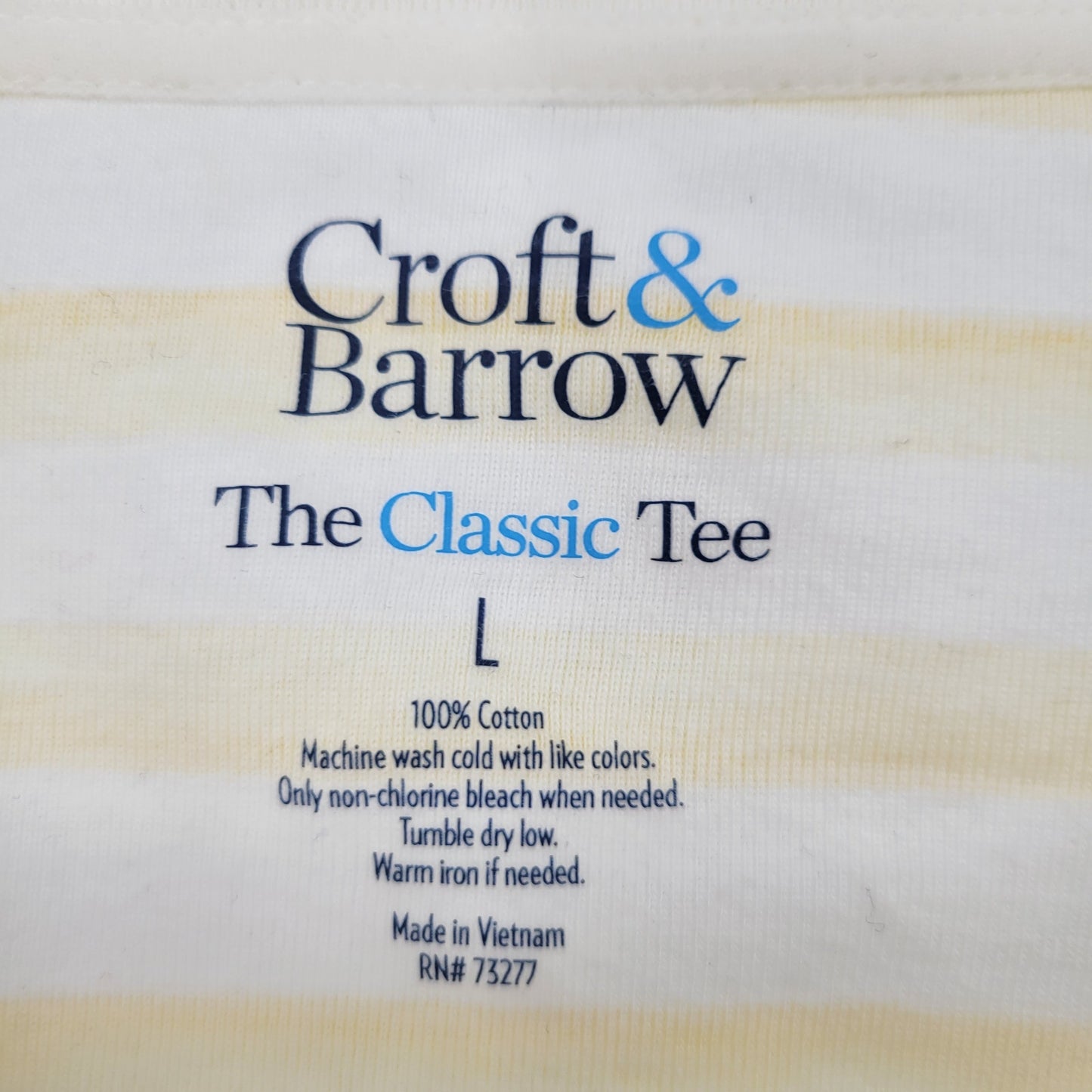 Croft & Barrow Womens Sz L 100% Cotton Crew Neck T Shirt White Yellow Striped