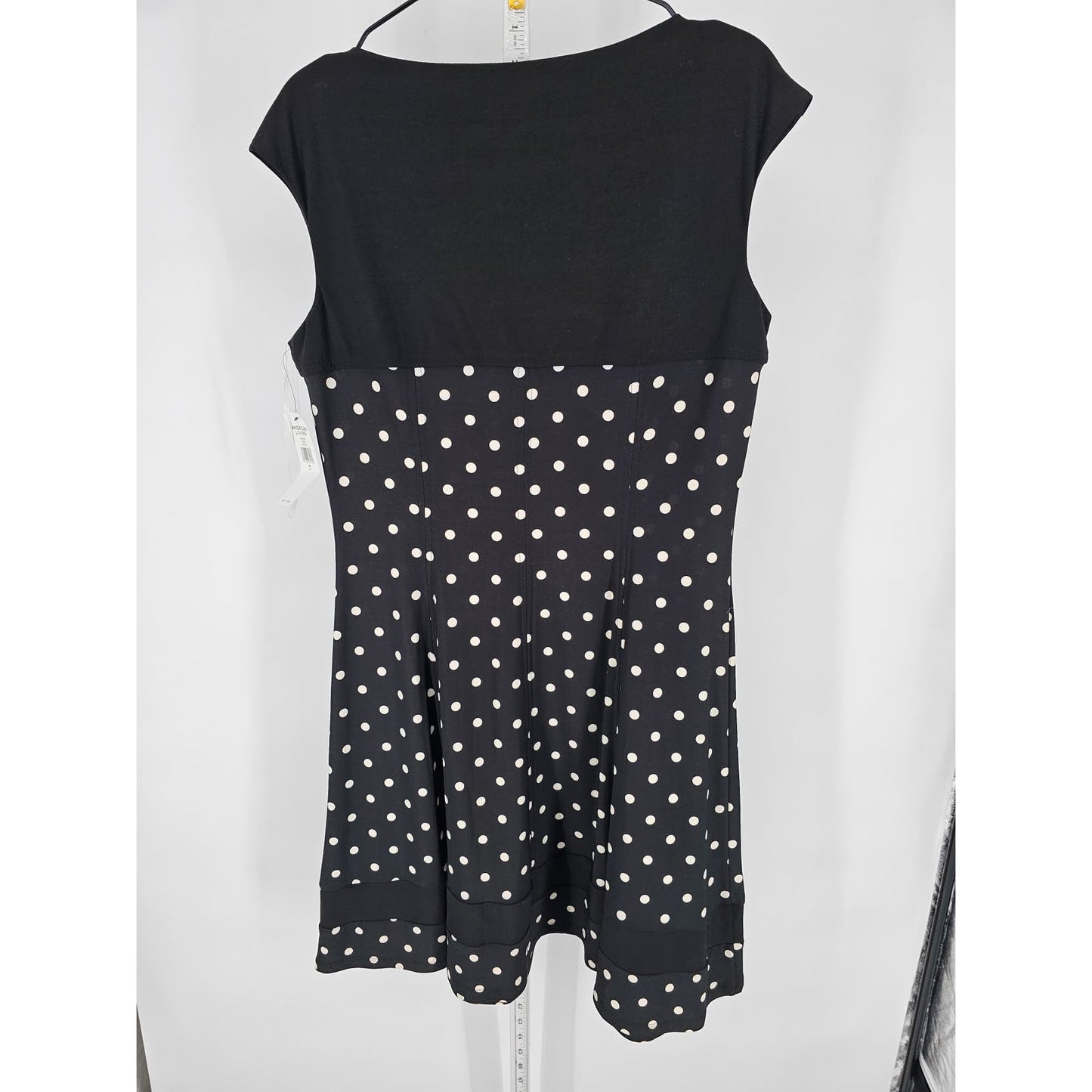 American Living Womens Sz 14 Knee Length Dress Black White Polka Dot Pinup NEW