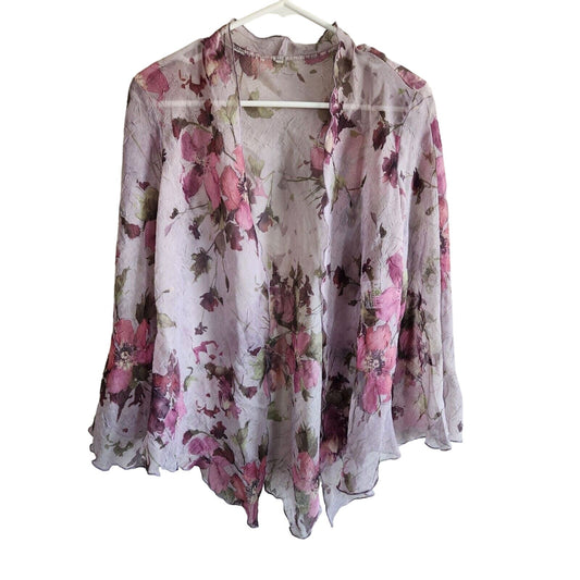 R&M Richards Womens Sz L Semi Sheer Cardigan Formal Purple Floral
