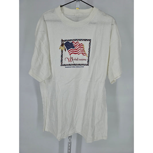 Vintage Mens Sz L Single Stitch Short Sleeve T Shirt White American Flag 1990s