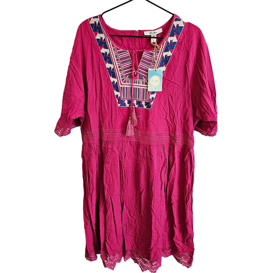 Ella Moon XL Knee Length Short Sleeve Tunic Style Embroidered Dress Dark Pink