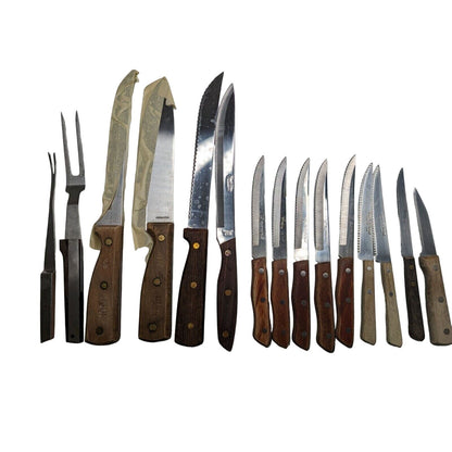 Lot of 15 Vintage Kitchen Knives Royal Saber Hollow Ground Regent Sherwood