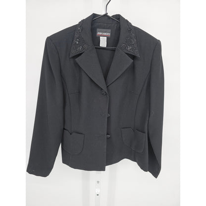 Vintage John Roberts Womens Sz 8 Blazer Jacket Black Beaded Collar