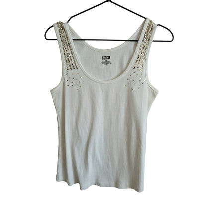 Mixit Womens Sz L Ribbed Tank Top White w/ Gold Sequins