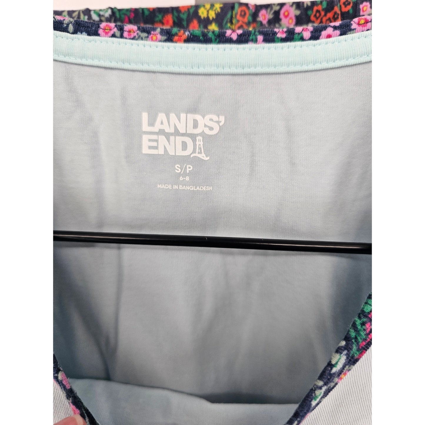 Lands End Womens Sz S Long Sleeve Pajama Set Blue Floral Lounge Pants