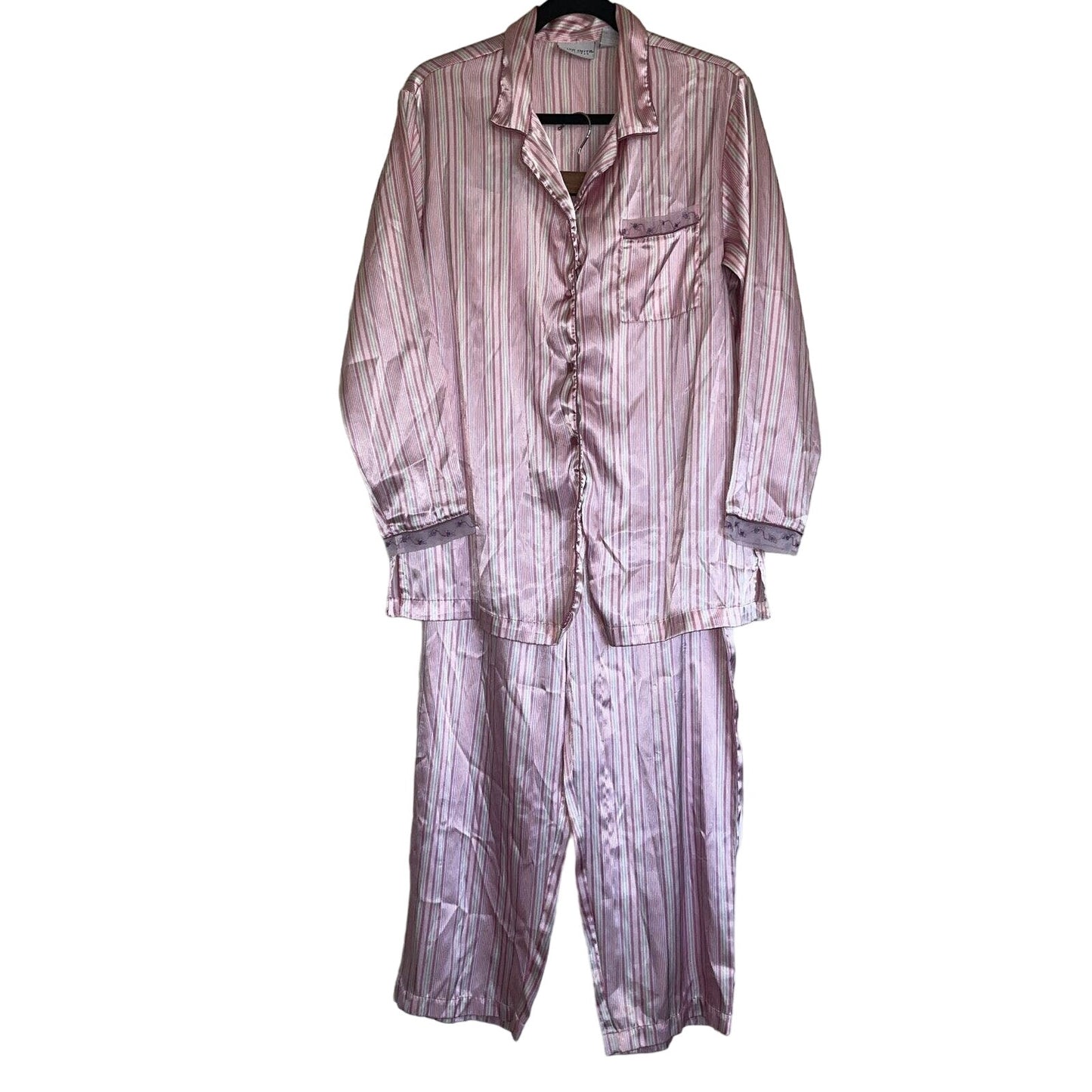 Jaclyn Smith Sleepwear Womens Sz M Satin Pajama Set Striped Pink
