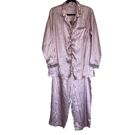Jaclyn Smith Sleepwear Womens Sz M Satin Pajama Set Striped Pink