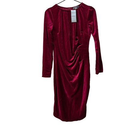 BKMGS Womens Sz M Dark Red Velvet Long Sleeve Cocktail Dress