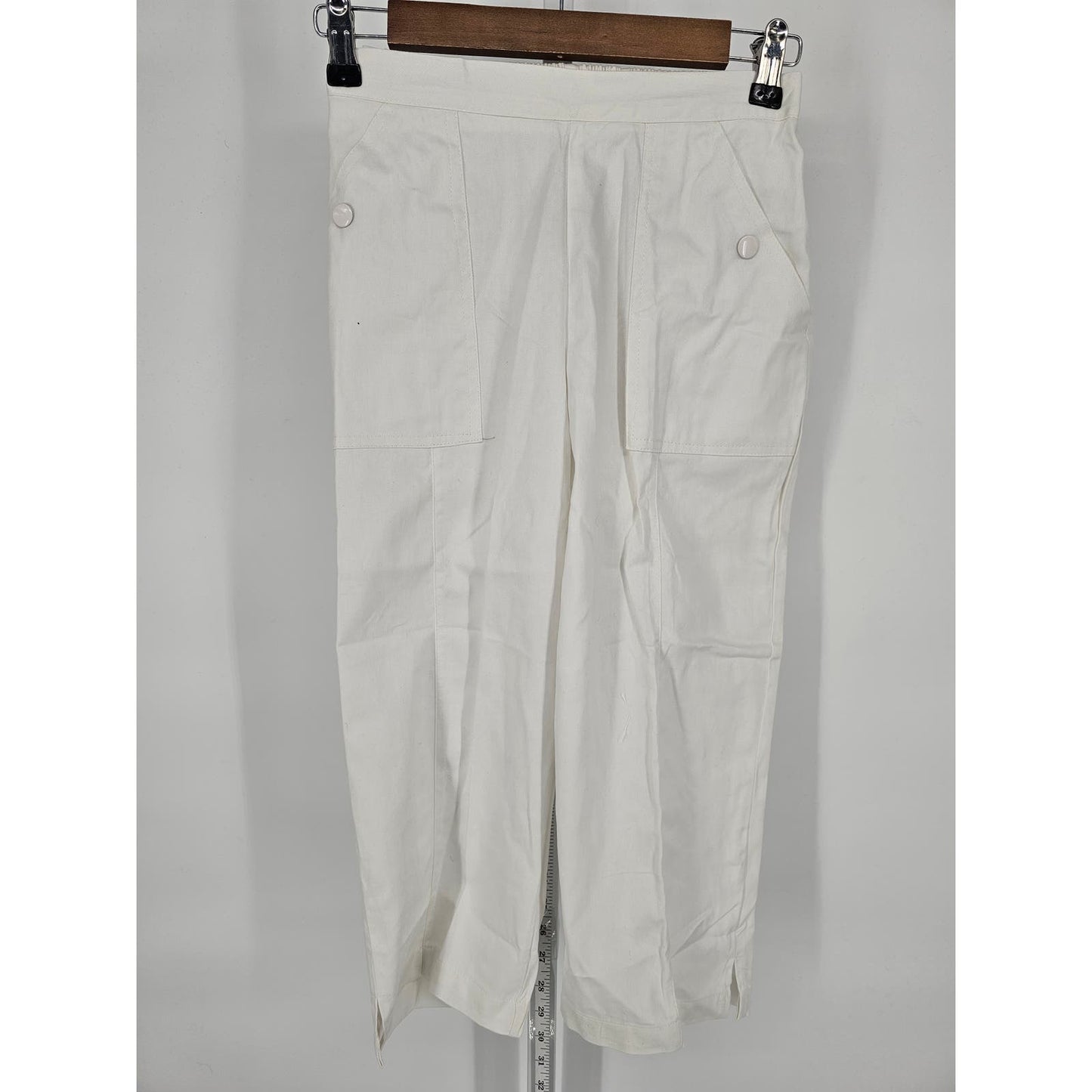 Bocabay Womens Sz 8 Pull On Capri Length Pants Solid White Elastic Waist