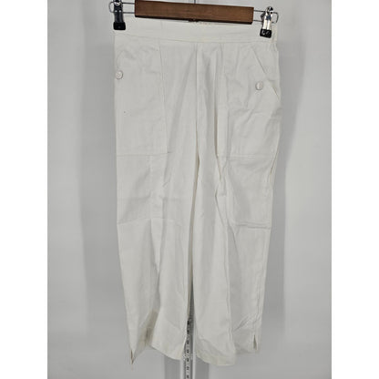 Bocabay Womens Sz 8 Pull On Capri Length Pants Solid White Elastic Waist