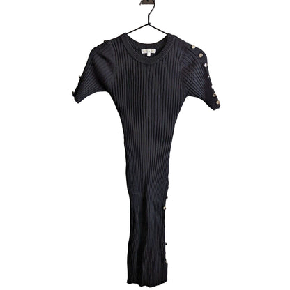 Riley & James Womens Sz M Fitted Sweater Dress Black Ribbed Y2K Midi