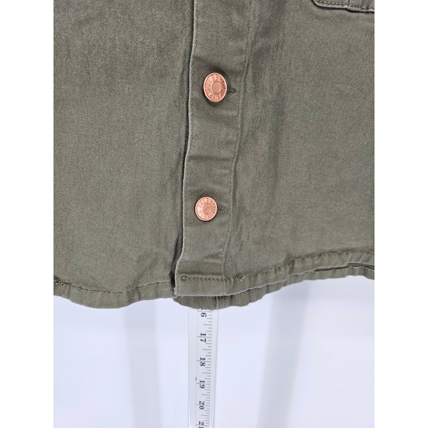 Celebrity Pink Womens Sz XL Denim Mini Skirt Olive Green Button Up