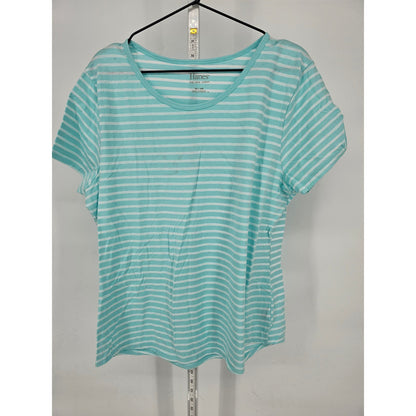 Hanes Womens Sz XL Crew Neck Short Sleeve T Shirt Light Blue and White