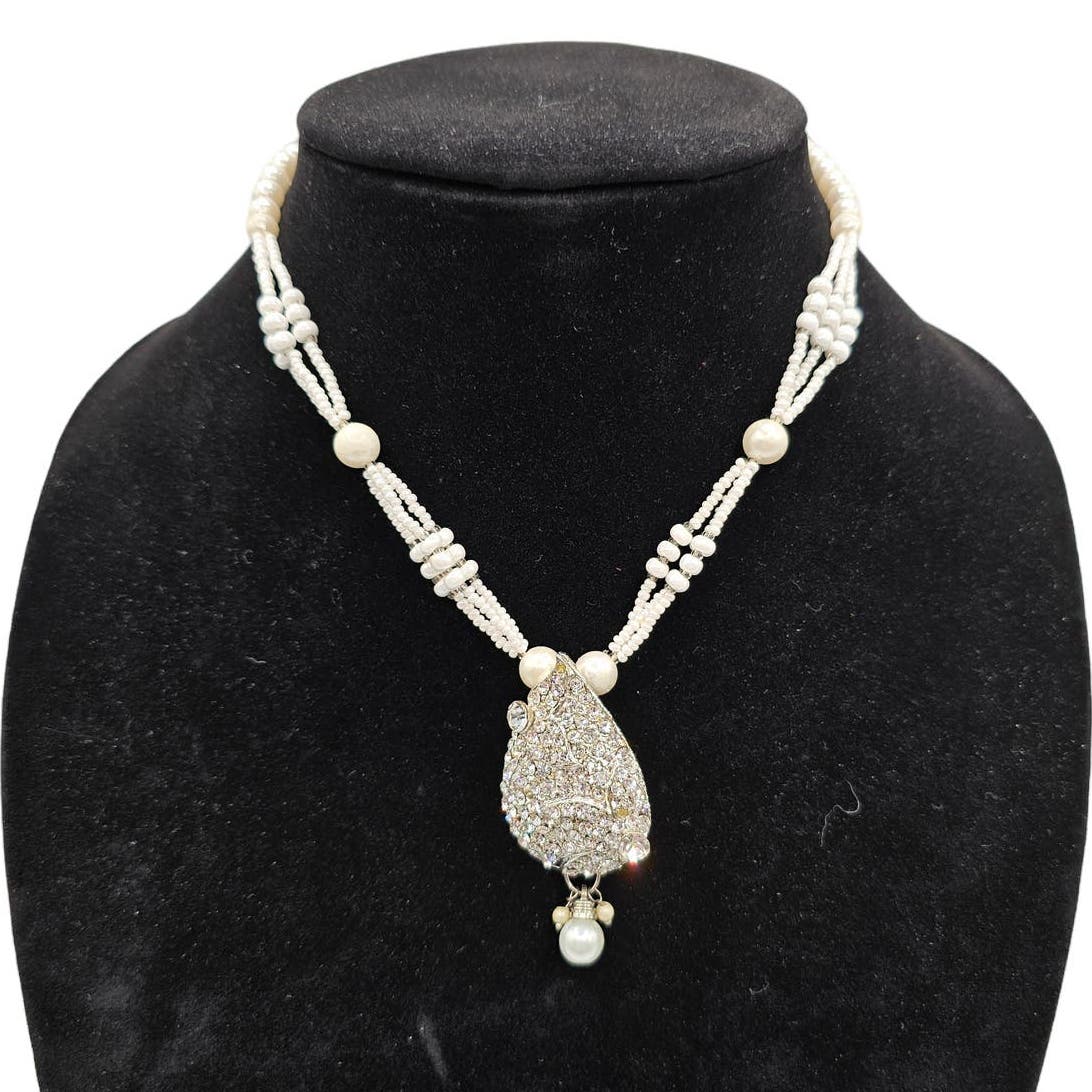 Vintage Y2K Pendant Style Necklace Pearl Beaded Rhinestone Pendant Elegant