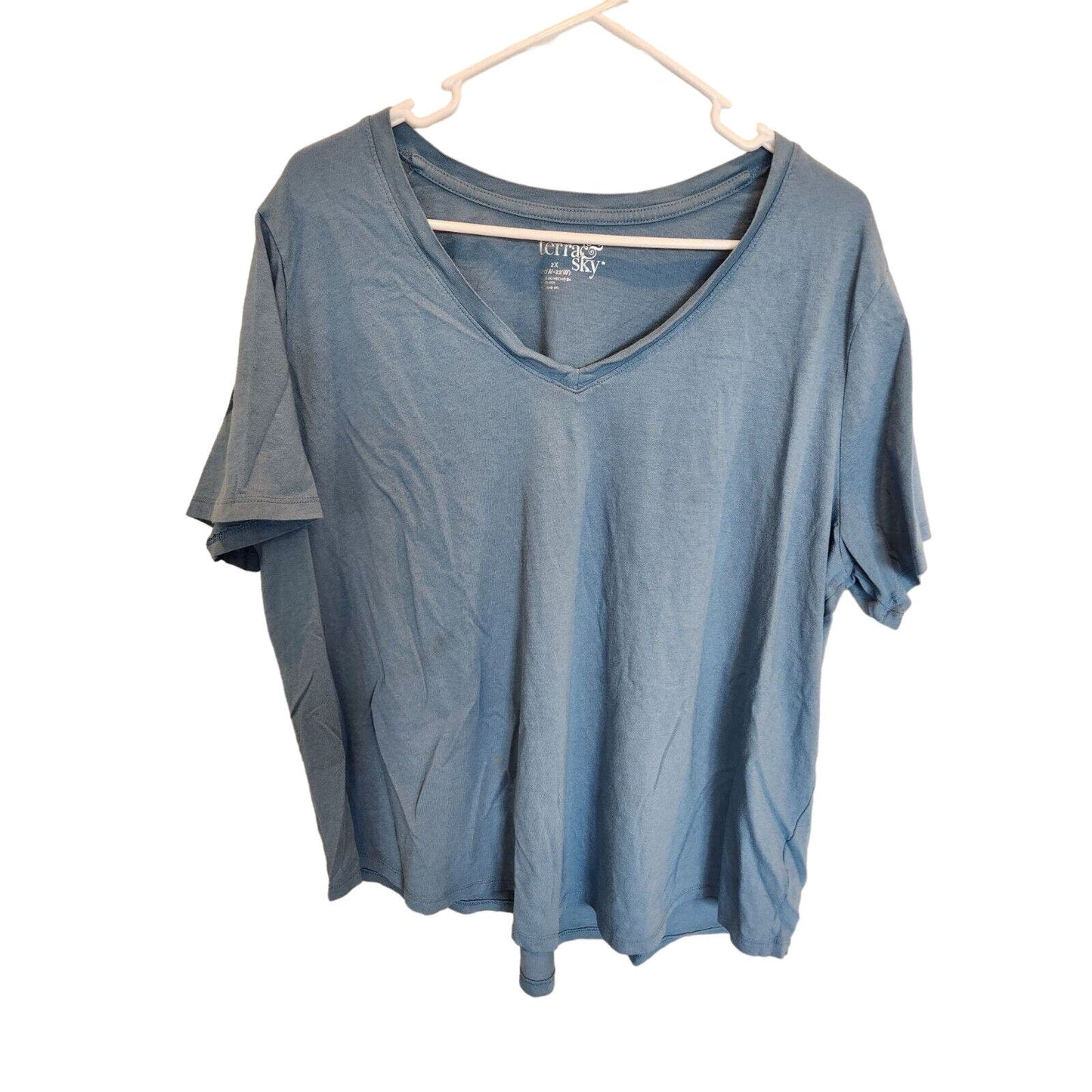 Terra & Sky Womens Sz 2X Slouchy T Shirt Light Blue V Neck