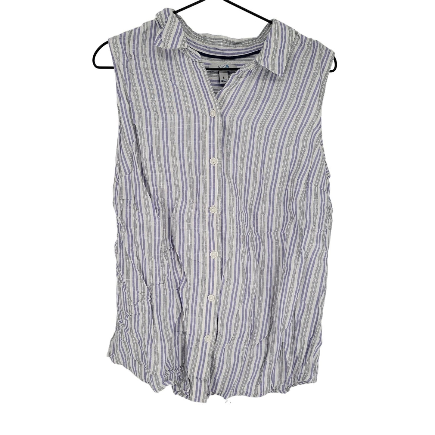 Croft & Barrow Womens Sz L Sleeveless Button Up Collard Top Purple White Striped