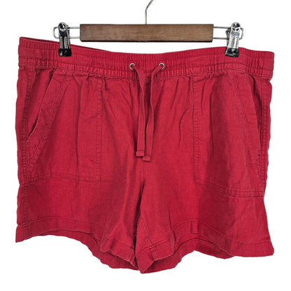 Nautica Womens Sz L Linen Blend Pull On shorts Red Casual BEachy