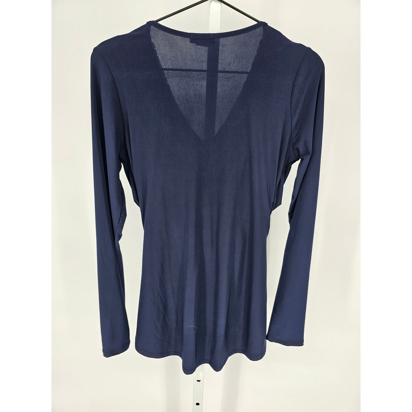 Venus Womens Sz S Long Sleeve Wrap Formal Blouse Beaded Neckline Dark Blue