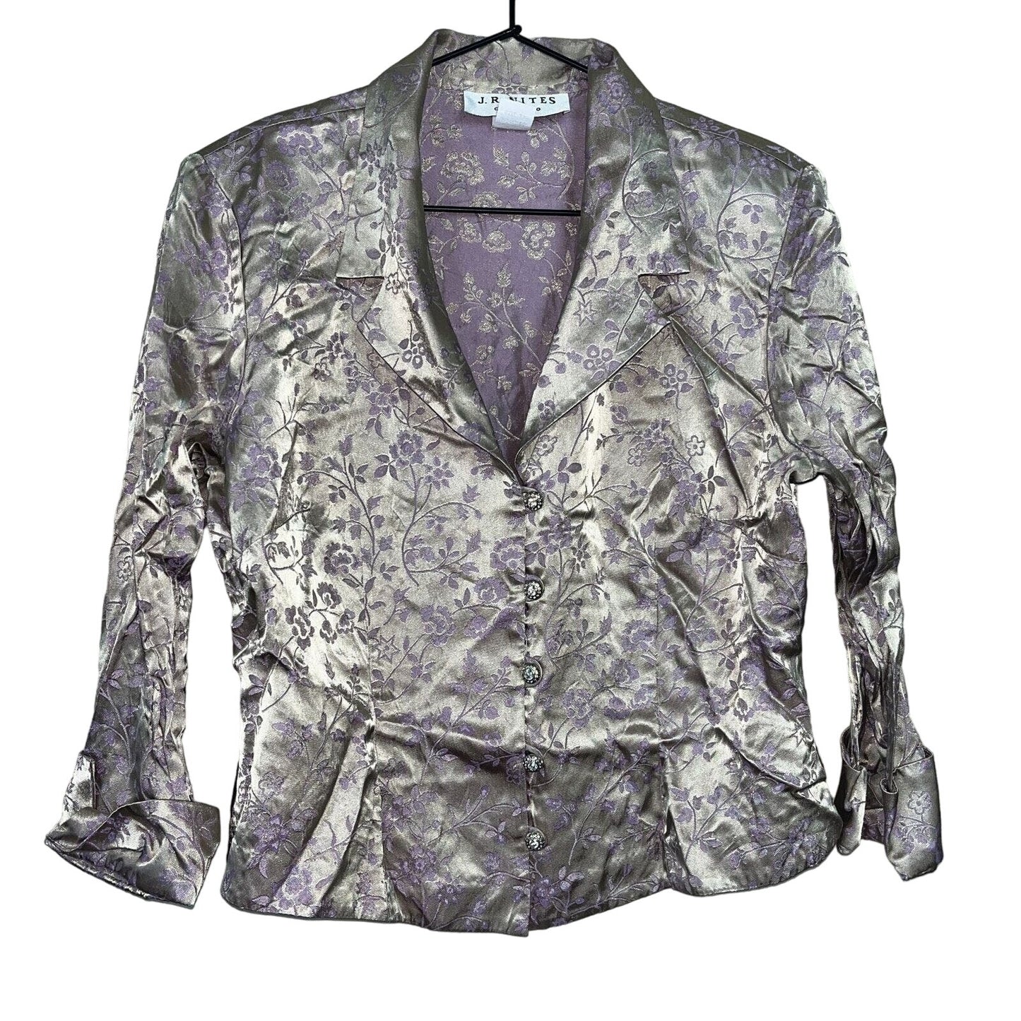 JR Nites by Caliendo Womens Sz 16 Satin Jacket Silver Purple Formal