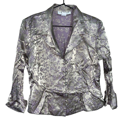 JR Nites by Caliendo Womens Sz 16 Satin Jacket Silver Purple Formal