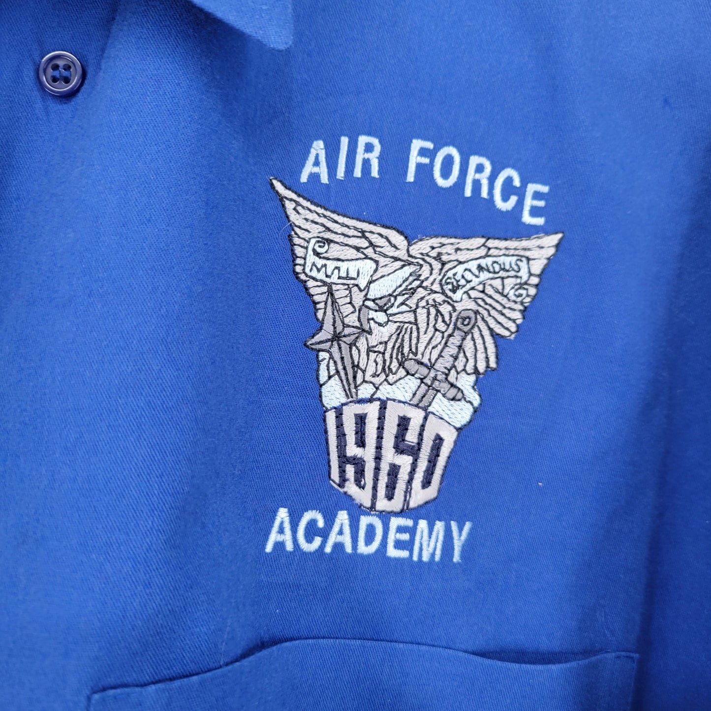 Air Force Academy Mens Sz M Long Sleeve Button Up Shirt Blue Embroidered