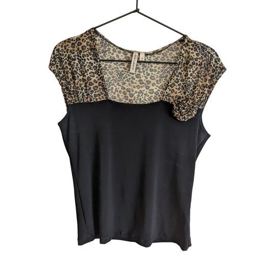 Vintage Susan lawrence Womens Sz M Black and Leopard Print Blouse