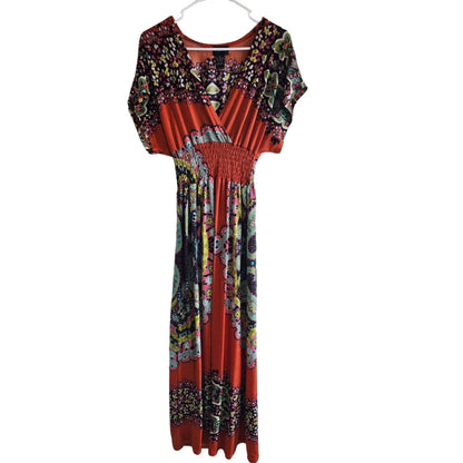 Vintage 1990s Chesley Womens Sz M Maxi Dress Burnt Orange Mandala Floral Boho