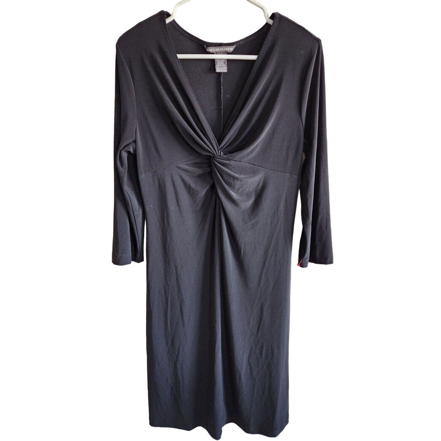 Vintage Jones Wear Dress Womens Sz 12 Midi Solid Black Long Sleeve Dress