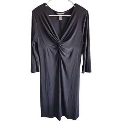 Vintage Jones Wear Dress Womens Sz 12 Midi Solid Black Long Sleeve Dress