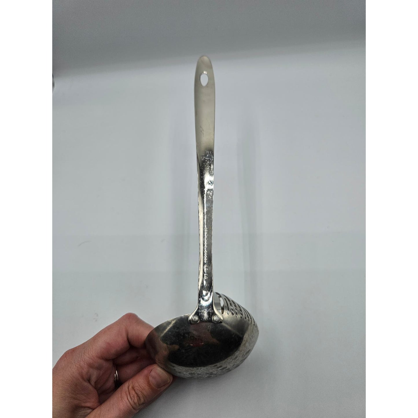 Vintage Straining Ladle Stainless Steel Mid Century Silver