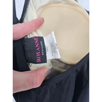 Roxanne Womens Sz 10 34C One Piece Swimsuit Black w/ Gold Trim Slimming