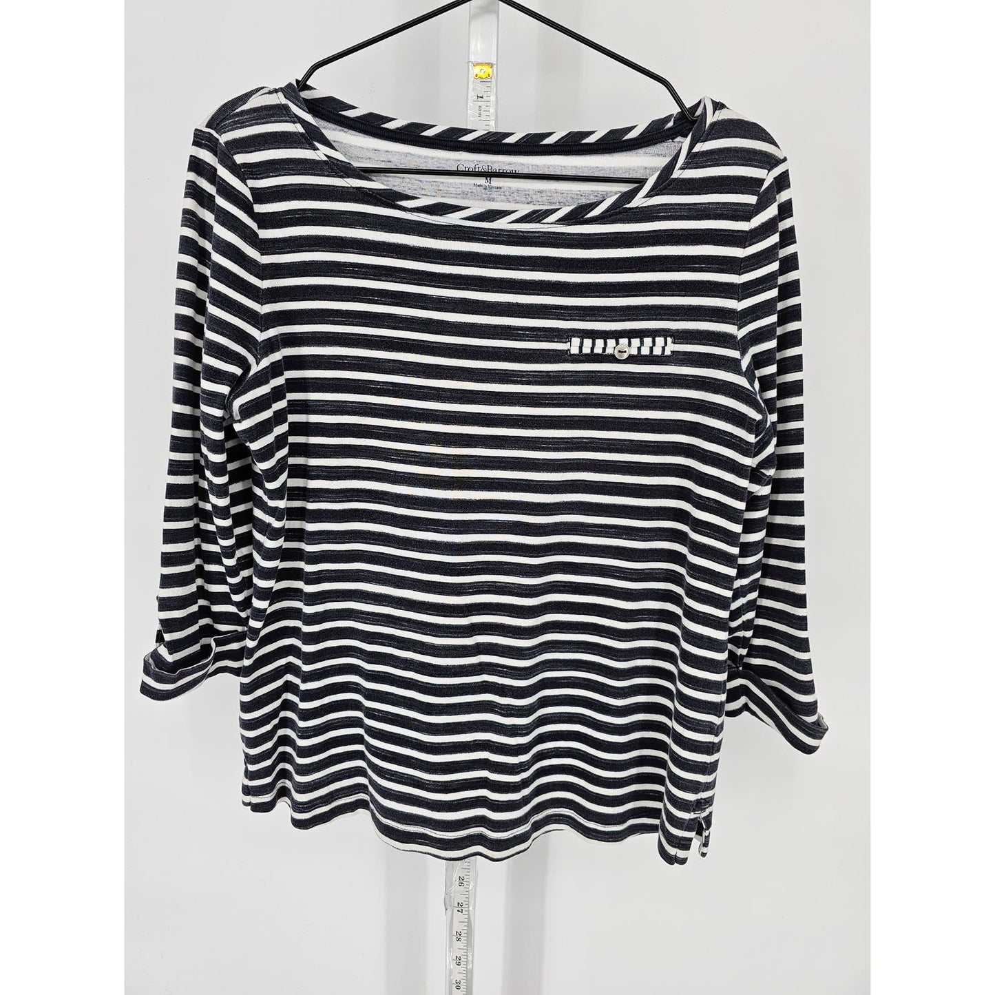 Croft & Barrow Womens Sz M Long Sleeve Cotton Top Black White Striped