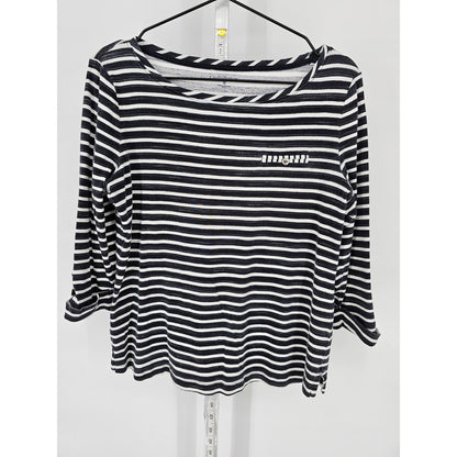 Croft & Barrow Womens Sz M Long Sleeve Cotton Top Black White Striped