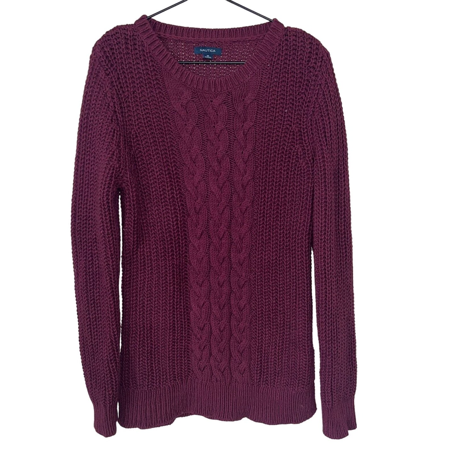 Nautica Womens Sz M Chunky Knit Cableknit Sweater Maroon Purple