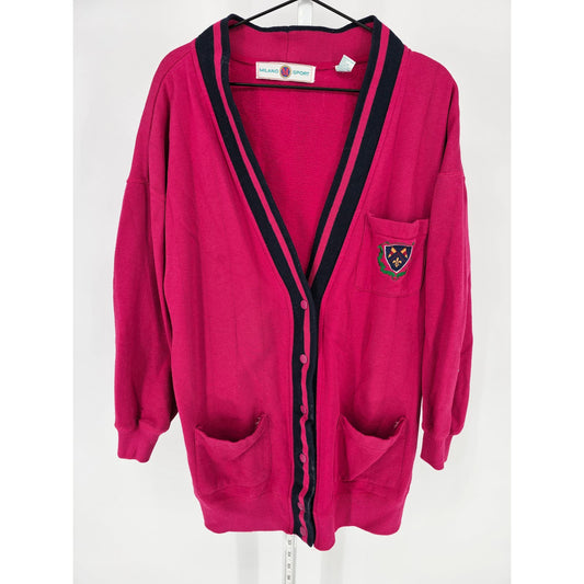 Vintage Milano Sport Womens S V Neck Cardigan Sweater Bright Pink Tunic Length