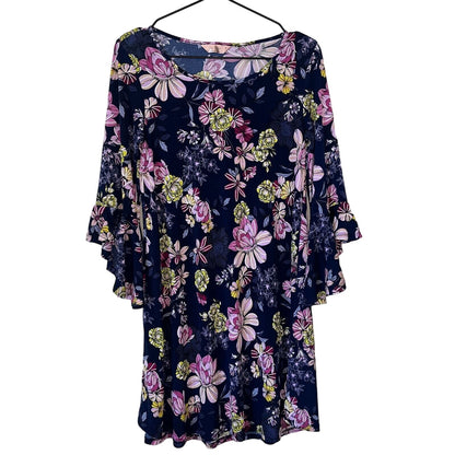 SJS Womens Sz S Knee Length Dress Bell Sleeve Navy Floral