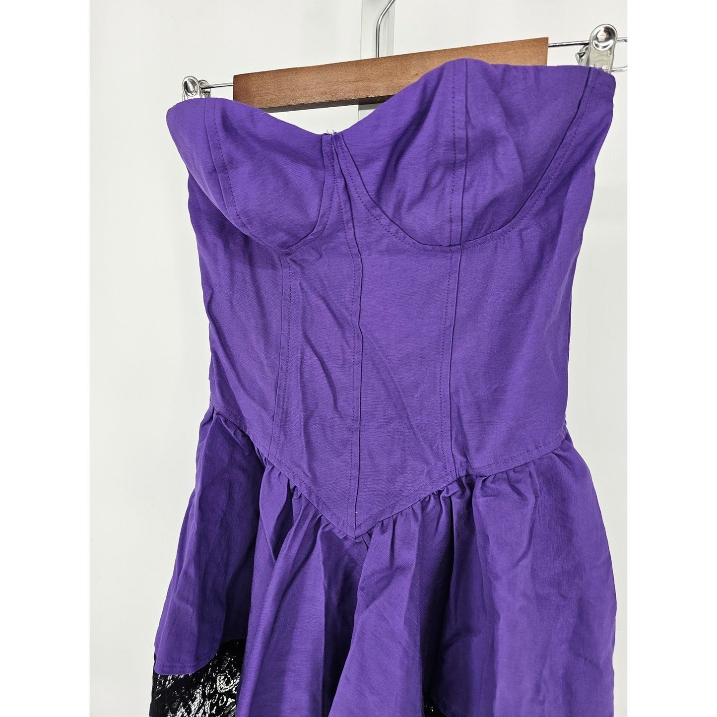 Romwe Womens Sz M Punk Contrast Mini Dress Bright Purple Black Lace NEW