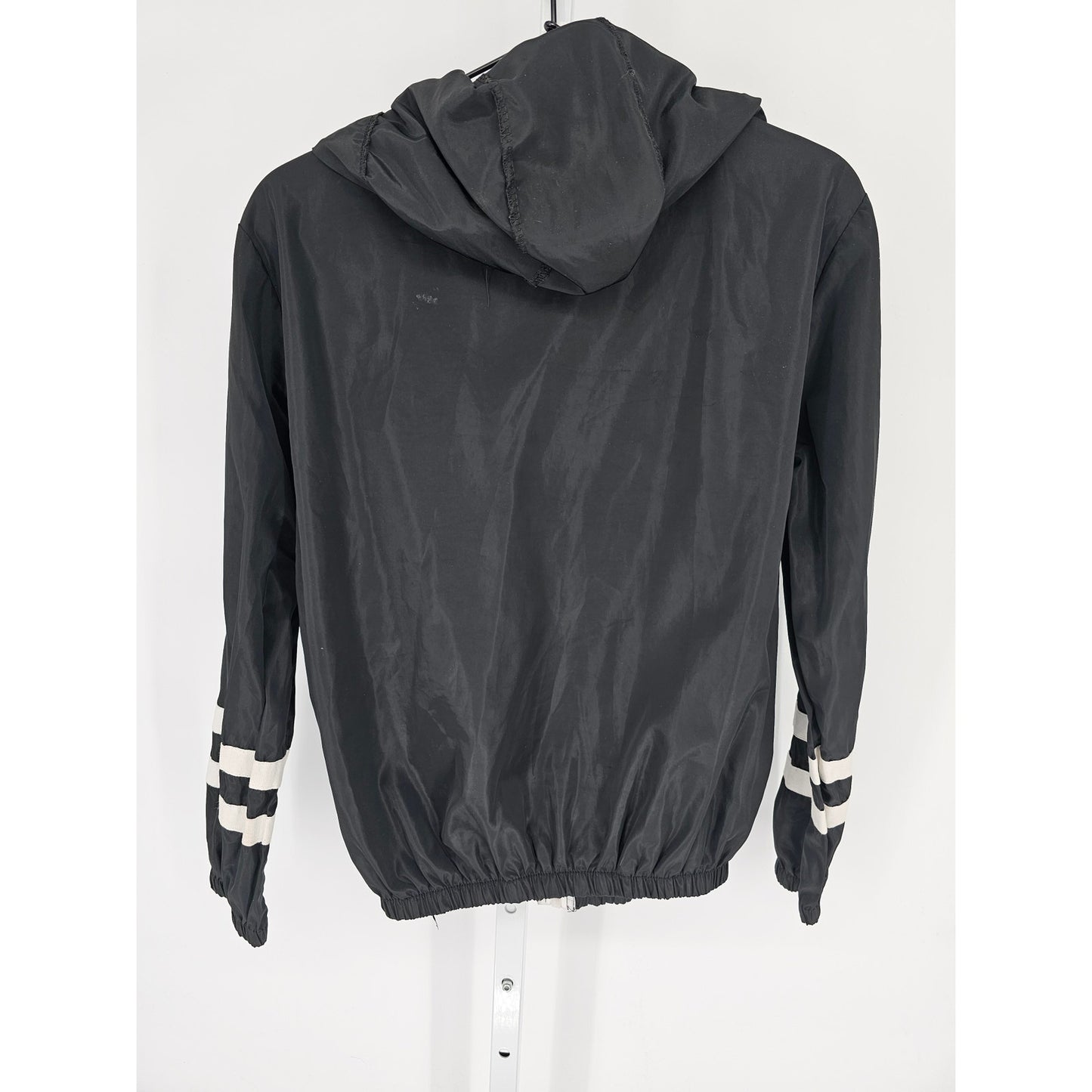 Juniors Sz M Zip Up Windbreaker Bomber Jacket Black White Rose Patch