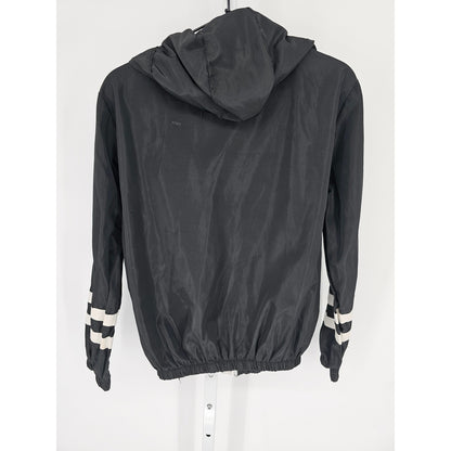 Juniors Sz M Zip Up Windbreaker Bomber Jacket Black White Rose Patch