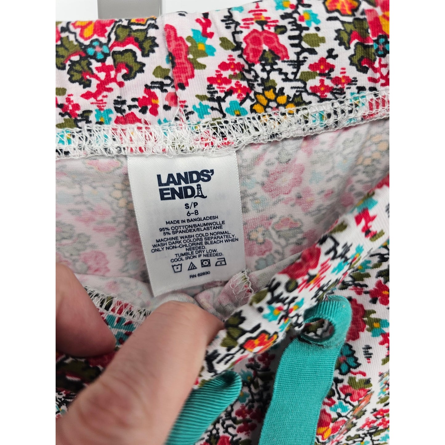 Lands End Womens Sz S Long Sleeve Pajama Set Pink Floral Lounge Pants